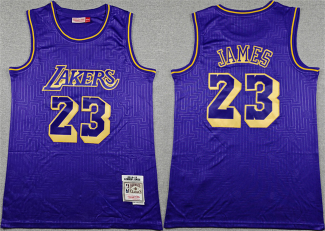 Men's Los Angeles Lakers #23 LeBron James Purple Thowback Stitched Basketball Jersey